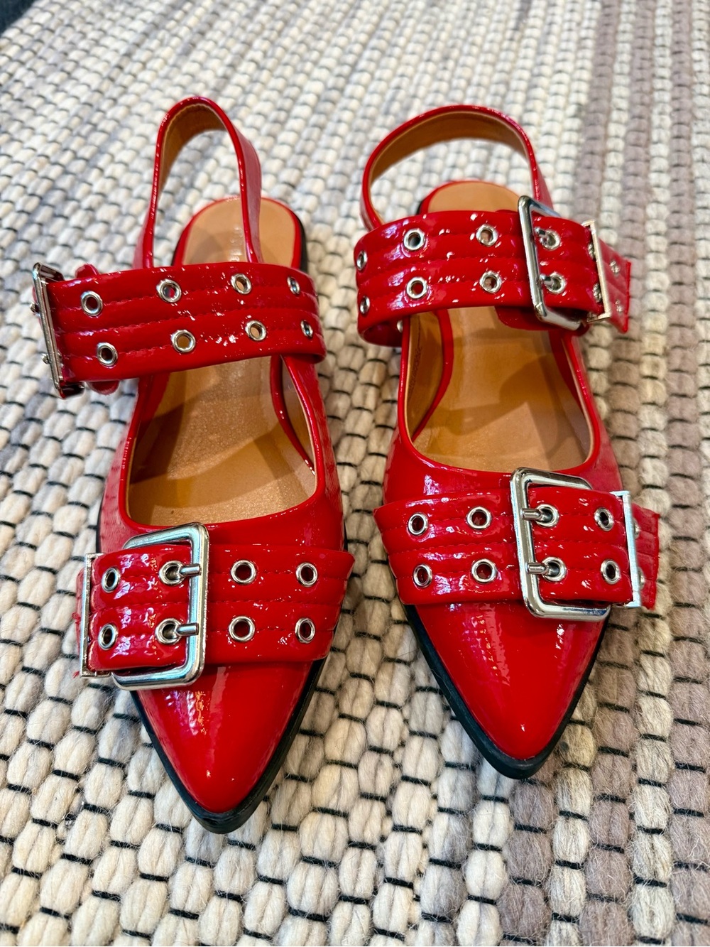 Madden Girl Red Patent Pointed-Toe Buckle Flats